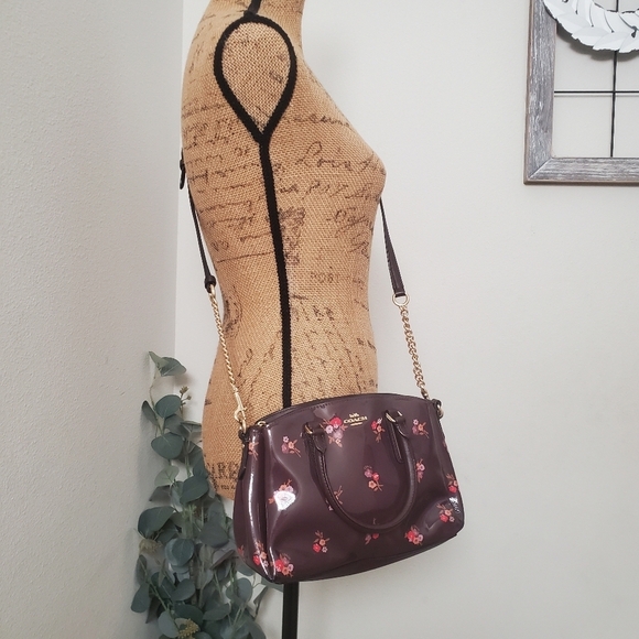 COACH F31395 SAGE CARRYALL Bag Handbag BOUQUET PRINT Purse Oxblood Maroon Small - Picture 3 of 15